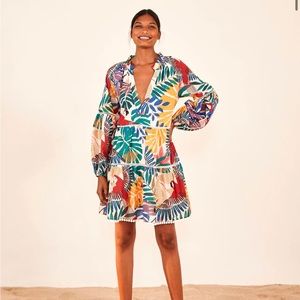 FarmRio Off White Macaw Mini Dress